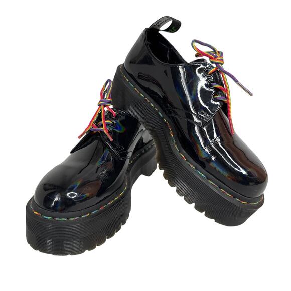 Dr. Martens 1461 Quad Rainbow Patent Platform Shoes black size 7 ladies 6 Men - Picture 5 of 16